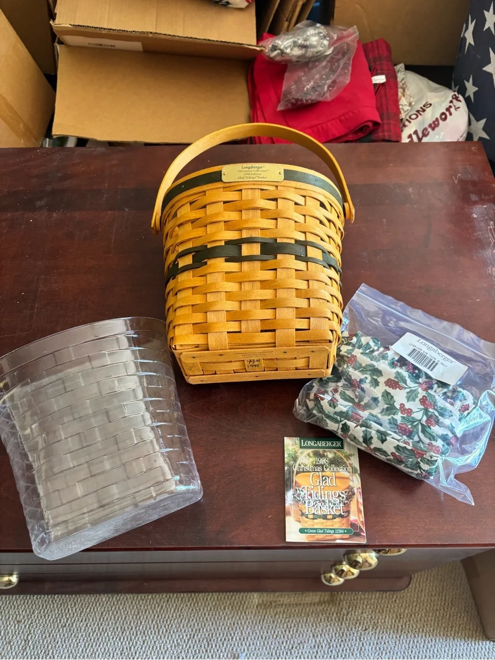 Longaberger NWT 1998 Christmas Collection Glad Tidings Basket Green combo